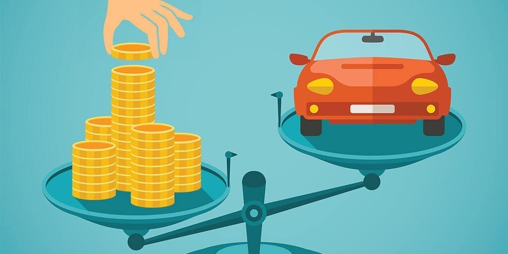 Cash Lease Or Car Loan Scales with Cash outweighing a Car