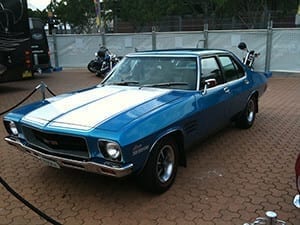 Blue Monaro with White Racing Stripes